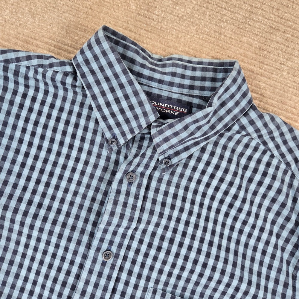 Roundtree & Yorke Mens Large Blue‎ Gingham Check Short Sleeve Button Down Shirt